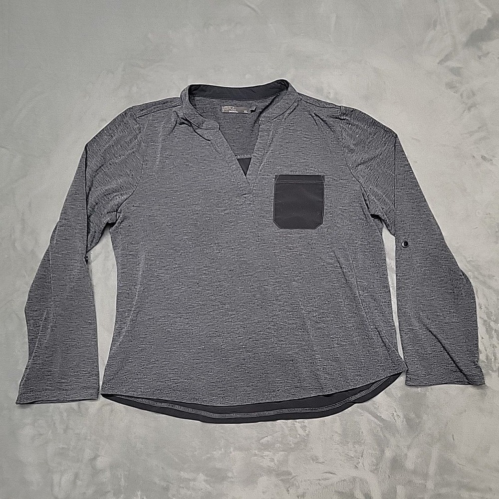 Prana Top Womens XL Gray Long Sleeve V-Neck Hiking Outdoor Yoga Activewear